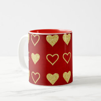 Taza Bicolor El día de San Valentín Red Luxury Golden Hearts