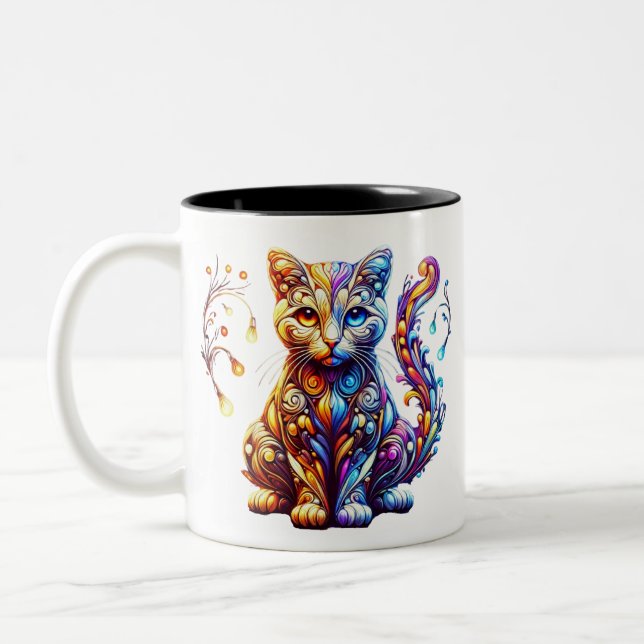 Taza Bicolor El gato brillante vibrante (Izquierda)