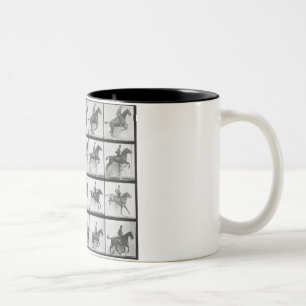 Taza Bicolor El hombre y el caballo que saltan una cerca,