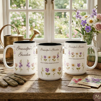Taza Bicolor El jardín de abuelo con 5 flores de nacimiento y n