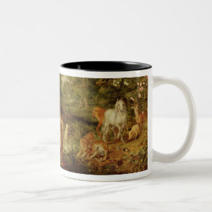 Taza Bicolor El jardín de Eden; en el fondo el Temptati