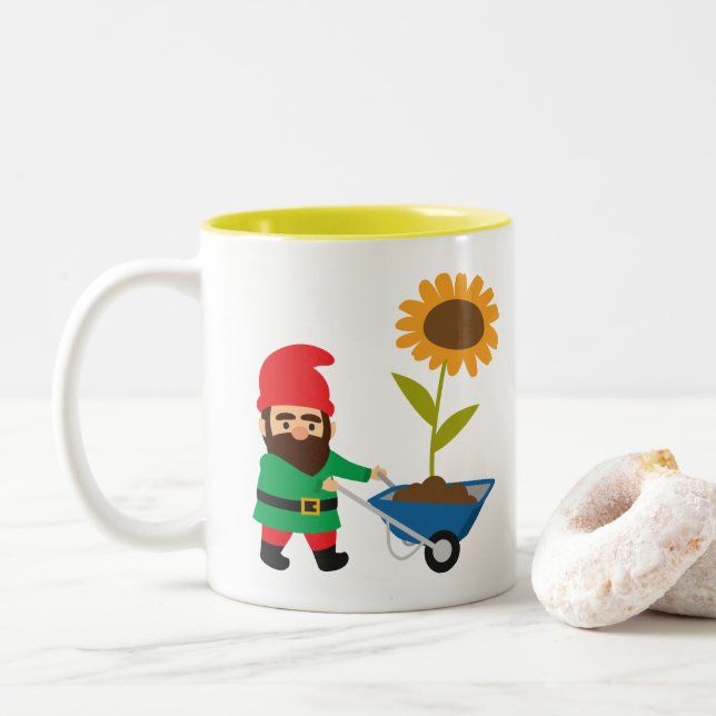 Taza Bicolor El jardín lindo gnomes divertido (Con donut)