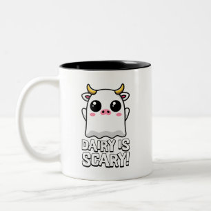 Taza Bicolor ¡El Leche Da Miedo! Cute Lactosa Ghost Cow Pun