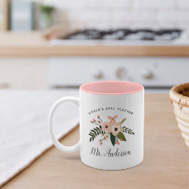 Taza Bicolor El mejor profesor del mundo | Floral personalizada