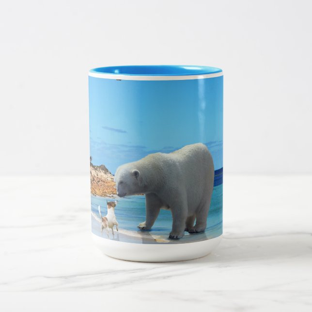 Taza Bicolor El Oso Polar En La Playa, (Centro)