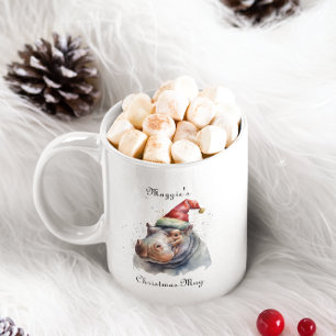 Taza Bicolor El pequeño hipopótamo de Santa, personalizado