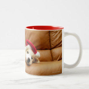 Taza Bicolor El perrito lleva un gorra del navidad y la mentira