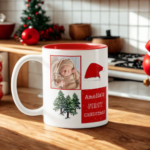Taza Bicolor El primer árbol de nieve de Papá Noel en Santa Hat