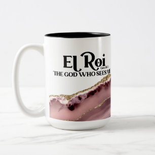Taza Bicolor El Roi El Dios que me ve Monograma de Mármol Rosa