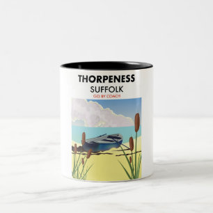Taza Bicolor El Thorpeness sufolk vintage beach poster.