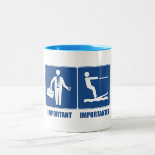 Taza Bicolor El Trabajo Es Importante, El Esquí Acuático Es I