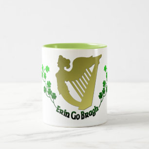 Taza Bicolor El trébol irlandés Erin va arpa irlandesa Eire d
