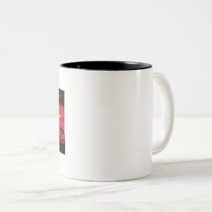 Taza Bicolor Elefante africano y bebé con atardecer rojo