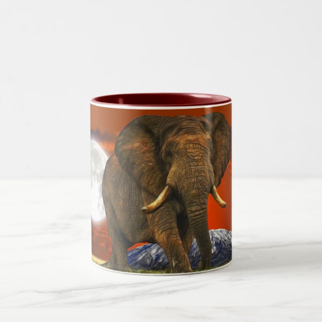 Taza Bicolor Elefante africano y luna de sabana (Centro)