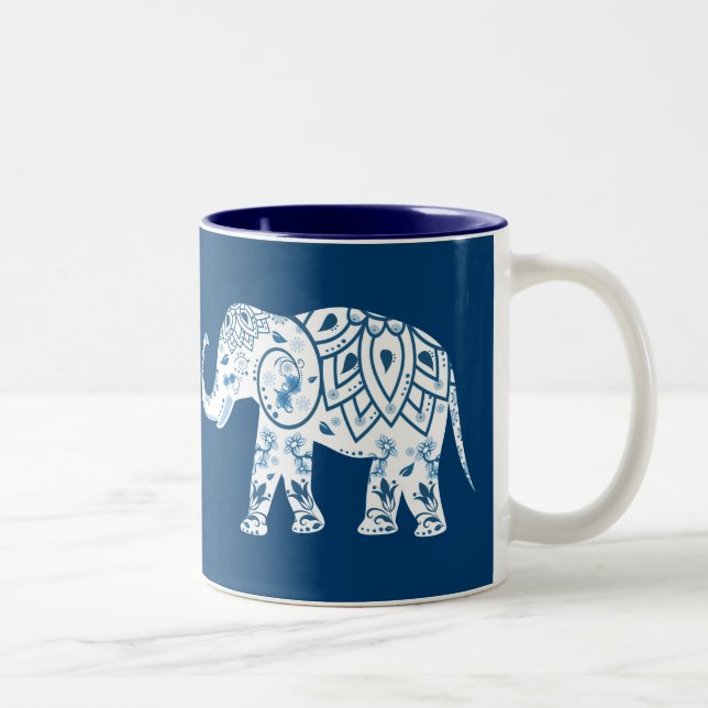 Taza Bicolor Elefante azul modelado adornado (Derecha)