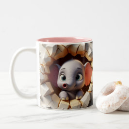 Taza Bicolor Elefante bebé 3D Café caliente de cacao de animale