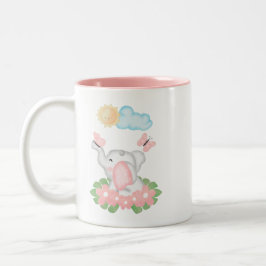 Taza Bicolor Elefante bebé lindo con flores rosadas Mug