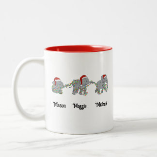 Taza Bicolor Elefante de Navidad Personalizado con Nombres