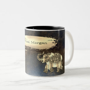 Taza Bicolor Elefante de oro elegante, trazo de pincel, aspecto