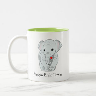 Taza Bicolor Elefante del Vegan Brain con el corazón