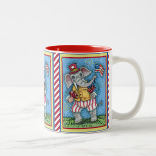 TAZA BICOLOR ELEFANTE PATRIÓTICO CUIDADO ONDEANDO LA BANDERA ES
