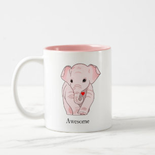 Taza Bicolor Elefante Rosa Adorable Sosteniendo un Corazón