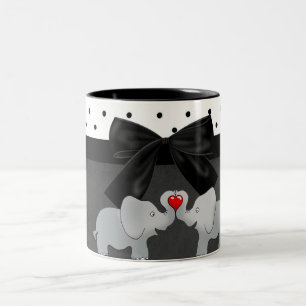 Taza Bicolor Elefantes Adorables y Bonitos,Lunares,Lazo Negro