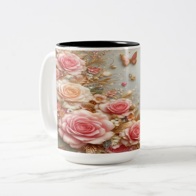 Taza Bicolor Elegancia capilar Purpurina floral (Anverso izquierdo)