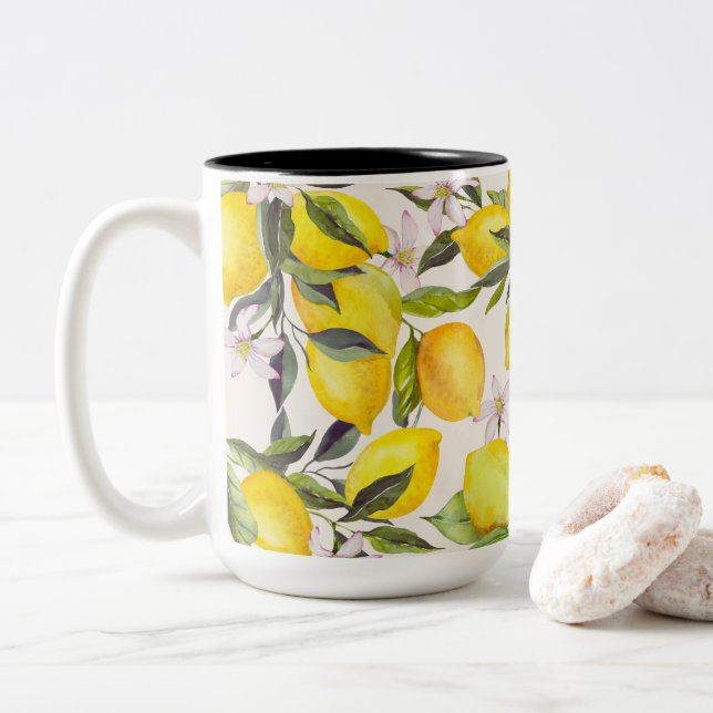 Taza Bicolor Elegancia de limón acuarela (Con donut)