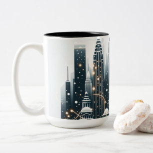 Taza Bicolor Elegancia Navideña en Nueva York - Tarjeta de Navi