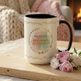 Taza Bicolor Elegant Floral Mom Quote Watercolor Design