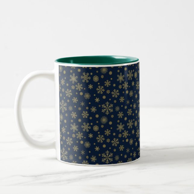 Taza Bicolor Elegant Gold Snowflake Winter Pattern (Izquierda)