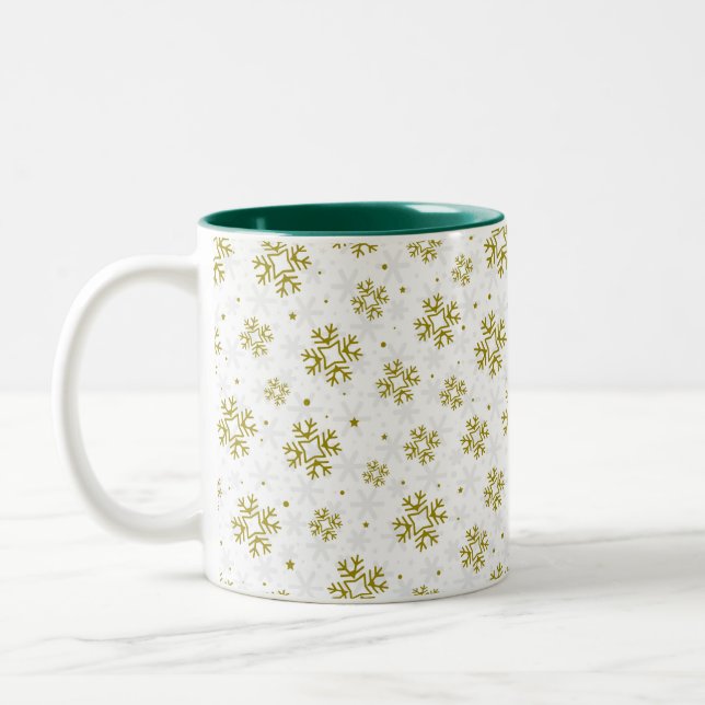 Taza Bicolor Elegant Gold Snowflake Winter Pattern (Izquierda)