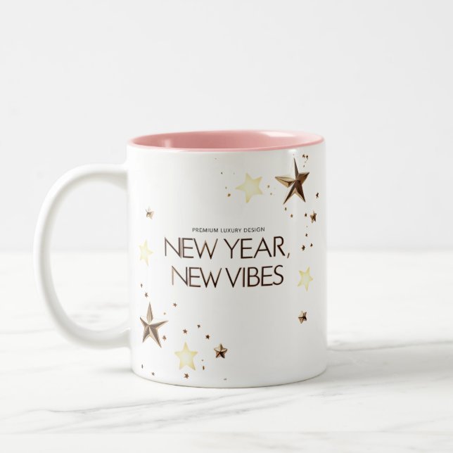 Taza Bicolor Elegant Gold Stars "New Year, New Vibes (Izquierda)