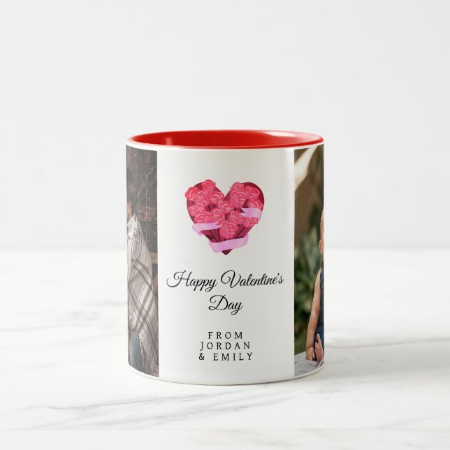 Taza Bicolor Elegant Heart Happy Valentine's Day Photo (Centro)
