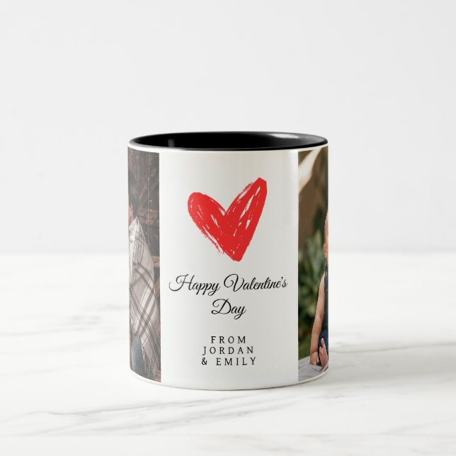 Taza Bicolor Elegant Heart Happy Valentine's Day Photo (Centro)