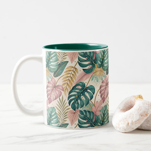 Taza Bicolor Elegant Monsteras Gold (Con donut)