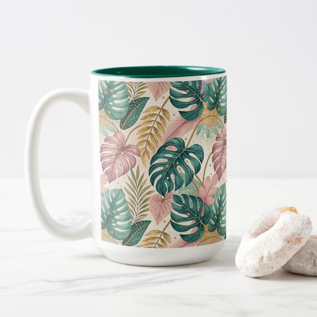 Taza Bicolor Elegant Monsteras Gold (Con donut)