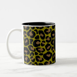 Taza Bicolor Elegant Olive Green black Leopard Print monogram