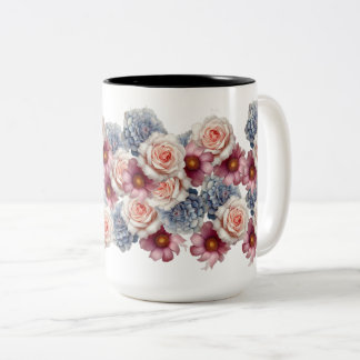 Taza Bicolor Elegant Watercolor Floral Coffee Mug - Pastel Rose