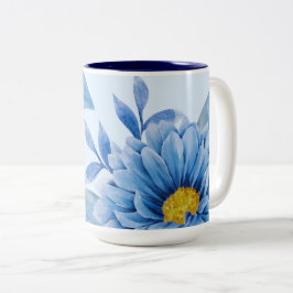 Taza Bicolor Elegante acuarela floral azul