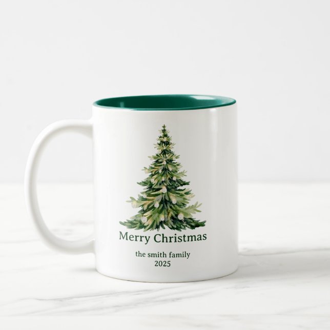 Taza Bicolor Elegante acuarela Merry Christmas Tree Non Photo (Izquierda)