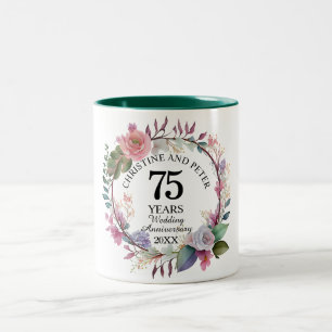 Taza Bicolor Elegante Aniversario de Boda Floral (75)