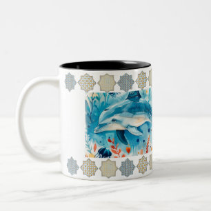 Taza Bicolor Elegante 'Arabesque Tile Pattern Mug'
