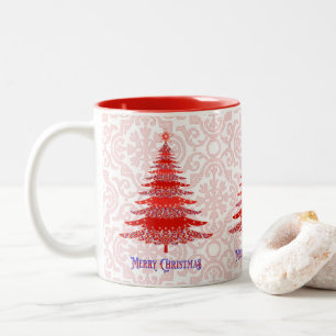 Taza Bicolor Elegante árbol de navidad rojo copos de nieve