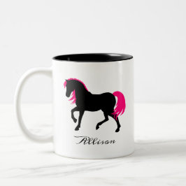 Taza Bicolor Elegante blanco negro lindo y caballo rosado calie