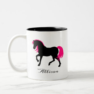 Taza Bicolor Elegante blanco negro lindo y caballo rosado calie