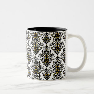 Taza Bicolor Elegante blanco y negro con un toque de damasco do