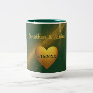Taza Bicolor Elegante Boda Verde y Oro