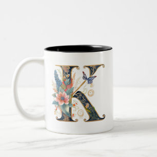 Taza Bicolor Elegante bohemio floral letra K